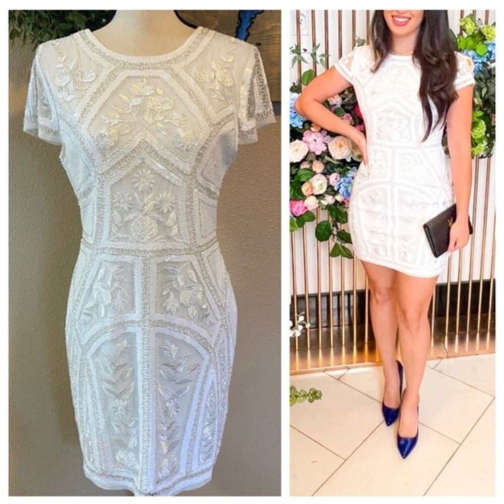 Lulus White Sequin Beaded Embroidered Bodycon Mini Dress Size‎ Small (730) - Picture 7 of 15